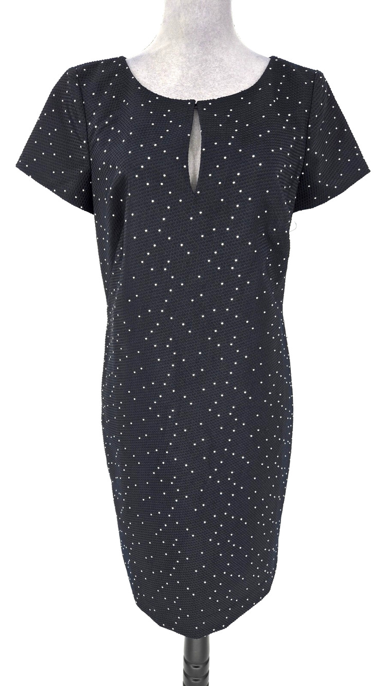 Ann Taylor Dress Womens 10 Navy Blue Polka Dot Silk Blend Lined Career New